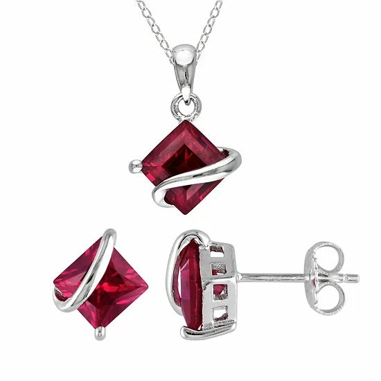 Stella Grace Sterling Silver Lab-Created Ruby Stud Earrings & Pendant Necklace Set 1 Stella Grace Sterling Silver Lab-Created Ruby Stud Earrings & Pendant Necklace Set