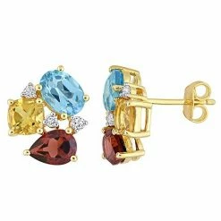 Stella Grace Gold Tone Sterling Silver Multi Gemstone Stud Earrings