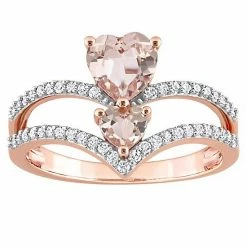 Stella Grace 10k Rose Gold Morganite & 1/4 Carat T.W. Diamond 2-Stone Heart Open Ring