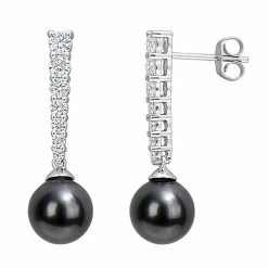 Stella Grace 10k White Gold Tahitian Cultured Pearl & Lab-Created Moissanite Drop Earrings