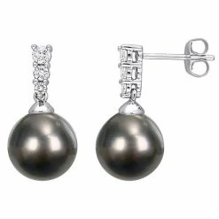 Stella Grace 10k White Gold Tahitian Cultured Pearl & 1/4 Carat T.W. Diamond Drop Earrings