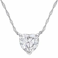 Stella Grace 10k White Gold Lab-Created Moissanite Solitaire Heart Pendant Necklace