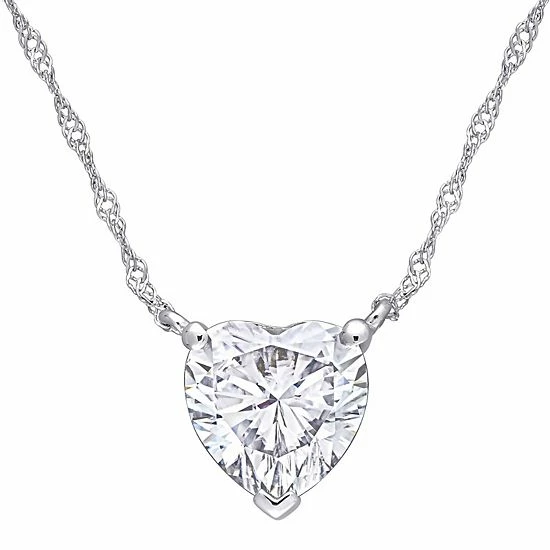 Stella Grace 10k White Gold Lab-Created Moissanite Solitaire Heart Pendant Necklace 1 Stella Grace 10k White Gold Lab-Created Moissanite Solitaire Heart Pendant Necklace