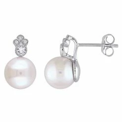 Stella Grace 10k White Gold Freshwater Cultured Pearl, White Sapphire & Diamond Accent Drop Earrings