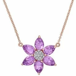 Stella Grace 10k Rose Gold Amethyst & 1/10 Carat T.W. Diamond Flower Pendant Necklace