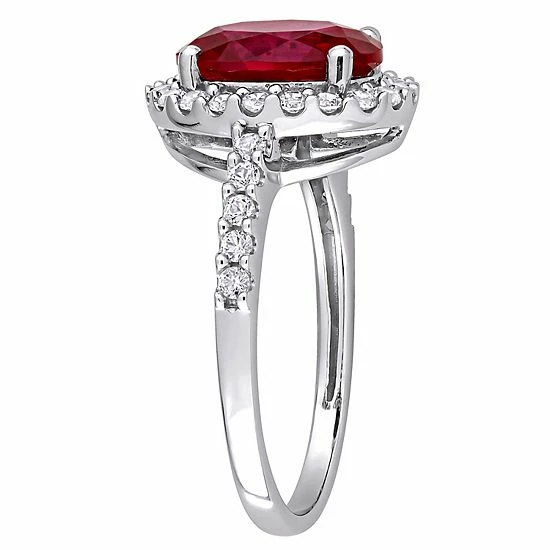 Stella Grace 10k White Gold Lab-Created Ruby & Lab-Created White Sapphire Halo Engagement Ring 2 Stella Grace 10k White Gold Lab-Created Ruby & Lab-Created White Sapphire Halo Engagement Ring - Image 2