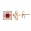 Stella Grace 10k Rose Gold 1/5 Carat Diamond & Ruby Square Stud Earrings