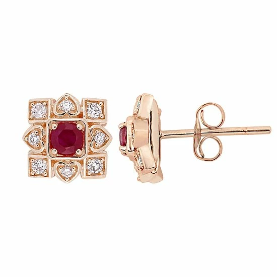 Stella Grace 10k Rose Gold 1/5 Carat Diamond & Ruby Square Stud Earrings 1 Stella Grace 10k Rose Gold 1/5 Carat Diamond & Ruby Square Stud Earrings