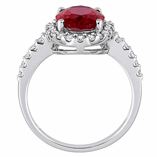 Stella Grace 10k White Gold Lab-Created Ruby & Lab-Created White Sapphire Halo Engagement Ring 3 Stella Grace 10k White Gold Lab-Created Ruby & Lab-Created White Sapphire Halo Engagement Ring - Image 3