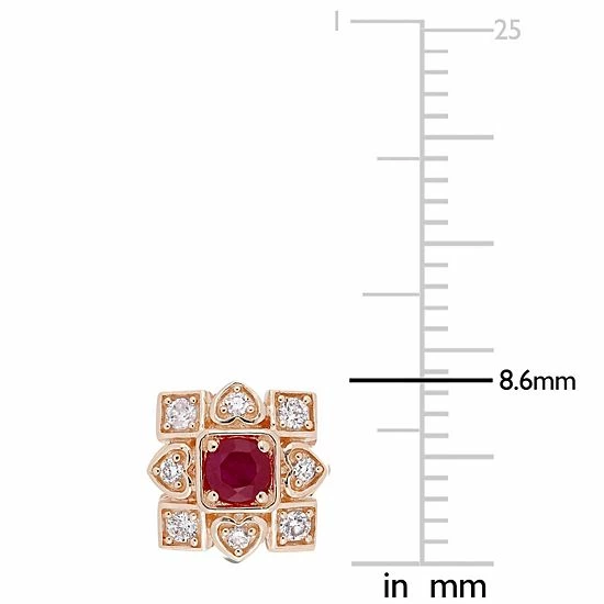 Stella Grace 10k Rose Gold 1/5 Carat Diamond & Ruby Square Stud Earrings 4 Stella Grace 10k Rose Gold 1/5 Carat Diamond & Ruby Square Stud Earrings - Image 4