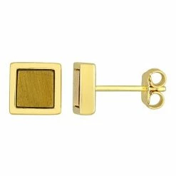 Stella Grace Men's 18k Gold Over Silver Tiger's Eye Square Stud Earrings