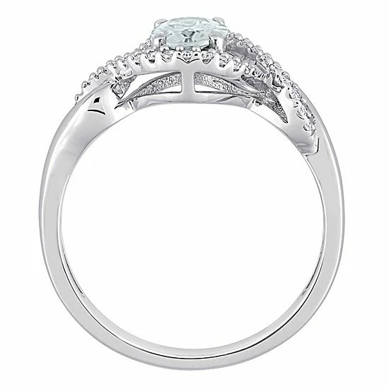 Stella Grace 10k White Gold Aquamarine & 1/6 Carat T.W. Diamond Halo Engagement Ring 2 Stella Grace 10k White Gold Aquamarine & 1/6 Carat T.W. Diamond Halo Engagement Ring - Image 2