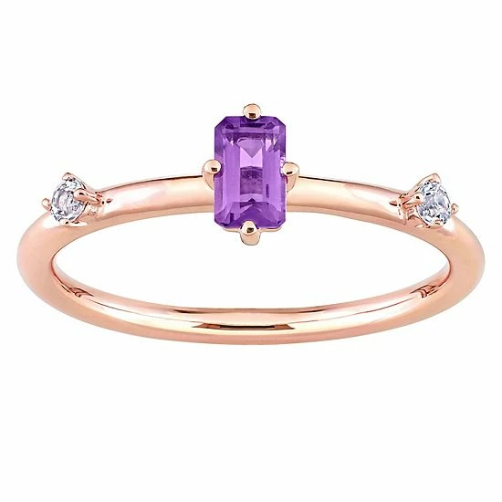 Stella Grace 10k Rose Gold Amethyst & White Topaz Stackable Ring 1 Stella Grace 10k Rose Gold Amethyst & White Topaz Stackable Ring