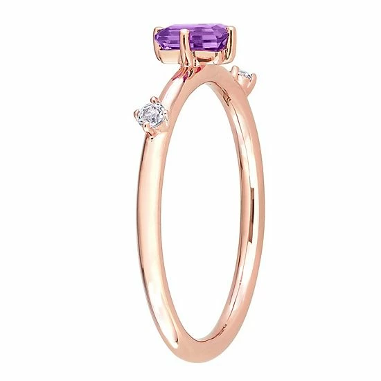 Stella Grace 10k Rose Gold Amethyst & White Topaz Stackable Ring 2 Stella Grace 10k Rose Gold Amethyst & White Topaz Stackable Ring - Image 2