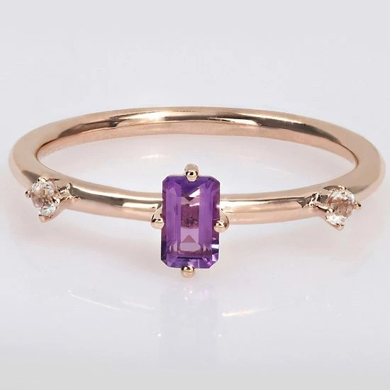 Stella Grace 10k Rose Gold Amethyst & White Topaz Stackable Ring 6 Stella Grace 10k Rose Gold Amethyst & White Topaz Stackable Ring - Image 6