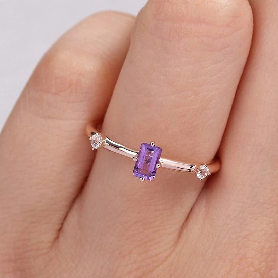 Stella Grace 10k Rose Gold Amethyst & White Topaz Stackable Ring 9 Stella Grace 10k Rose Gold Amethyst & White Topaz Stackable Ring - Image 9