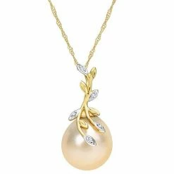 Stella Grace 14k Gold South Sea Cultured Pearl & Diamond Accent Leaf Pendant Necklace