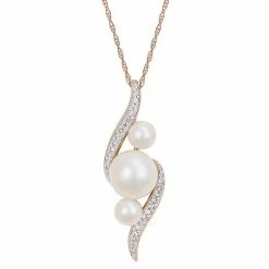 Stella Grace 10k Rose Gold Freshwater Cultured Pearl & 1/8 Carat T.W. Diamond Swirl Drop Necklace