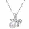 Stella Grace Sterling Silver Freshwater Cultured Pearl & Diamond Accent Bow Necklace