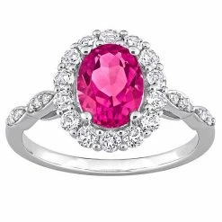 Stella Grace 10k White Gold Pink Topaz, White Topaz & Diamond Accent Halo Ring