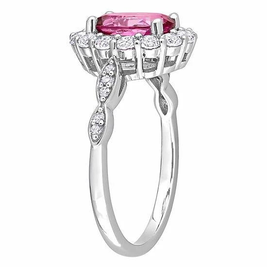Stella Grace 10k White Gold Pink Topaz, White Topaz & Diamond Accent Halo Ring 2 Stella Grace 10k White Gold Pink Topaz, White Topaz & Diamond Accent Halo Ring - Image 2