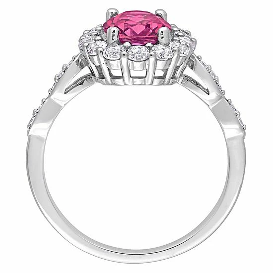 Stella Grace 10k White Gold Pink Topaz, White Topaz & Diamond Accent Halo Ring 3 Stella Grace 10k White Gold Pink Topaz, White Topaz & Diamond Accent Halo Ring - Image 3