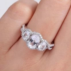 Stella Grace 10k White Gold Lab-Created White Sapphire & 1/3 Carat T.W Diamond 3-Stone Ring -Stella Grace Sales unnamed file 6571