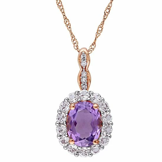 Stella Grace 14k Rose Gold Amethyst, White Topaz & Diamond Accent Vintage Pendant Necklace 1 Stella Grace 14k Rose Gold Amethyst, White Topaz & Diamond Accent Vintage Pendant Necklace