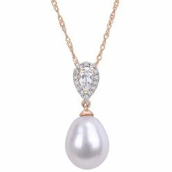 Stella Grace 10k Rose Gold Diamond Accent, White Topaz & Freshwater Cultured Pearl Fashion Pendant