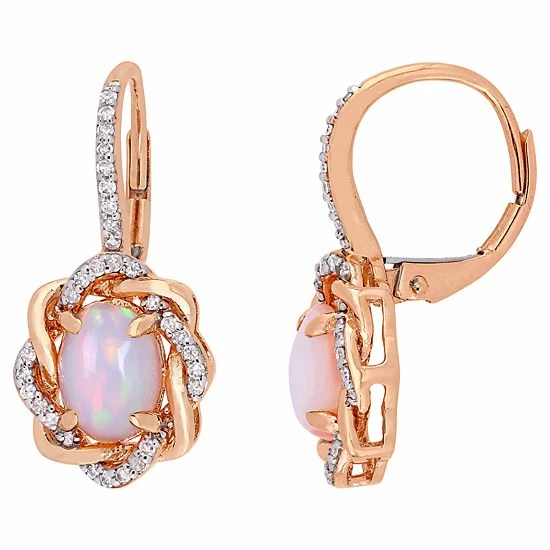 Stella Grace 10k Rose Gold 1/4 Carat T.W. Diamond & Ethiopian Opal Leverback Love Knot Earrings 1 Stella Grace 10k Rose Gold 1/4 Carat T.W. Diamond & Ethiopian Opal Leverback Love Knot Earrings