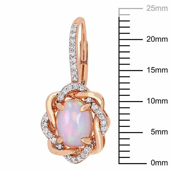 Stella Grace 10k Rose Gold 1/4 Carat T.W. Diamond & Ethiopian Opal Leverback Love Knot Earrings 3 Stella Grace 10k Rose Gold 1/4 Carat T.W. Diamond & Ethiopian Opal Leverback Love Knot Earrings - Image 3