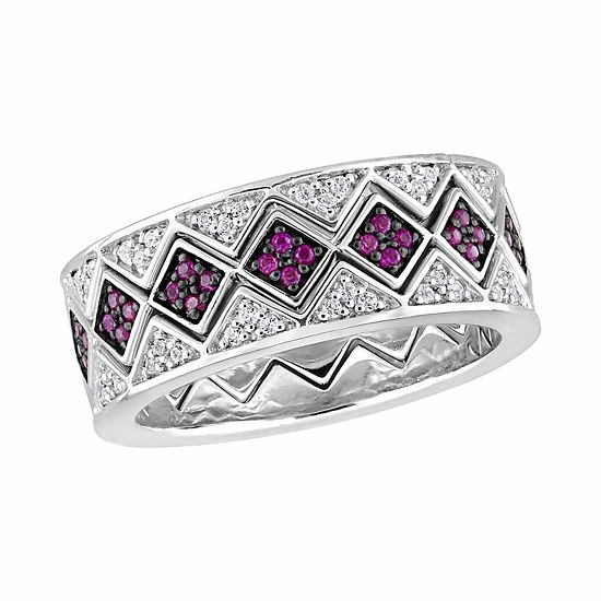 Stella Grace Sterling Silver Ruby & White Sapphire Geometric Ring 1 Stella Grace Sterling Silver Ruby & White Sapphire Geometric Ring