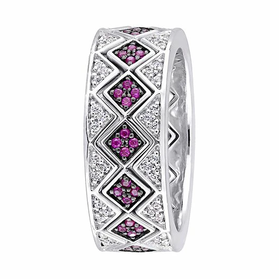 Stella Grace Sterling Silver Ruby & White Sapphire Geometric Ring 2 Stella Grace Sterling Silver Ruby & White Sapphire Geometric Ring - Image 2