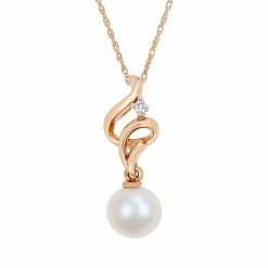 Stella Grace 10k Rose Gold Freshwater Cultured Pearl And Diamond Accent Swirl Drop Pendant