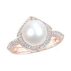 Stella Grace 10k Rose Gold Freshwater Cultured Pearl 1/4 Carat T.W. Diamond Vintage Halo Ring