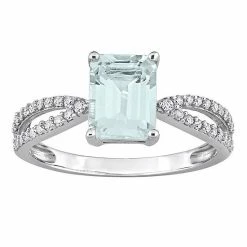 Stella Grace 14k White Gold Aquamarine & 1/5 Carat T.W. Diamond Crossover Engagement Ring