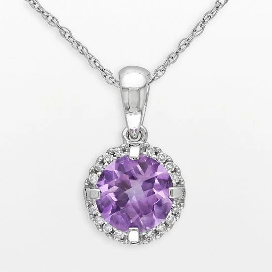 Stella Grace 10k White Gold Amethyst And Diamond Accent Frame Pendant 1 Stella Grace 10k White Gold Amethyst And Diamond Accent Frame Pendant