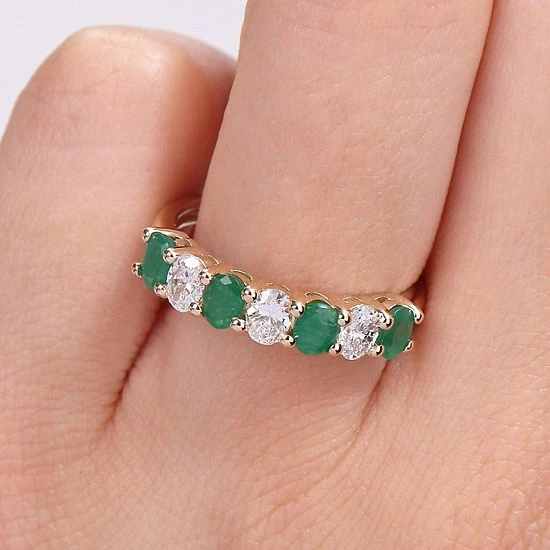 Stella Grace 14k Gold Emerald & 1/2 Carat T.W. Diamond Semi-Eternity Ring 4 Stella Grace 14k Gold Emerald & 1/2 Carat T.W. Diamond Semi-Eternity Ring - Image 4