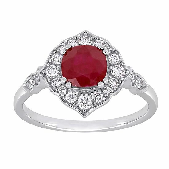 Stella Grace 14k White Gold Ruby & 1/3 Carat T.W. Diamond Halo Ring 1 Stella Grace 14k White Gold Ruby & 1/3 Carat T.W. Diamond Halo Ring