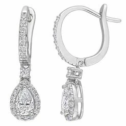 Stella Grace Sterling Silver 1 3/8 Carat T.W. Lab-Created Moissanite Teardrop Halo Drop Earrings