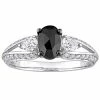 Stella Grace 10k White Gold 3/4 Oval Black Diamond & 9/10 Carat T.W. Lab-Created Moissanite Engagement Ring