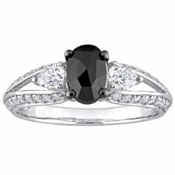 Stella Grace 10k White Gold 3/4 Oval Black Diamond & 9/10 Carat T.W. Lab-Created Moissanite Engagement Ring