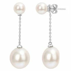 Stella Grace 10k White Gold Freshwater Cultured Pearl Chain Drop Earrings