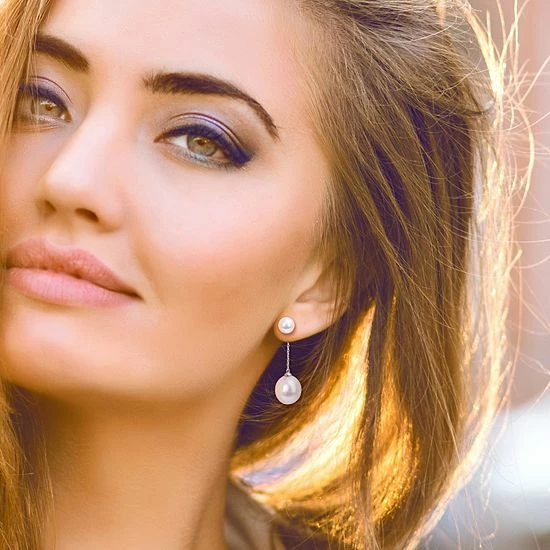 Stella Grace 10k White Gold Freshwater Cultured Pearl Chain Drop Earrings 2 Stella Grace 10k White Gold Freshwater Cultured Pearl Chain Drop Earrings - Image 2