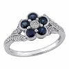 Stella Grace 10K White Gold Sapphire & 1/6 Carat T.W. Diamond Flower Ring