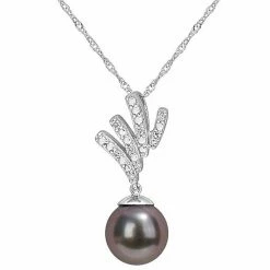 Stella Grace 10k White Gold Tahitian Cultured Pearl & Diamond Accent Drop Pendant Necklace