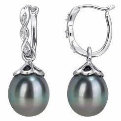 Stella Grace 10k White Gold Tahitian Cultured Pearl & Diamond Accent Drop Earrings