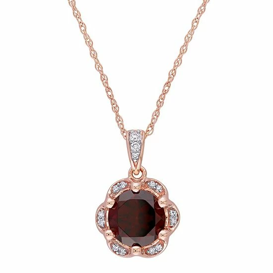 Stella Grace 14k Rose Gold Garnet & Diamond Accented Flower Pendant Necklace 1 Stella Grace 14k Rose Gold Garnet & Diamond Accented Flower Pendant Necklace