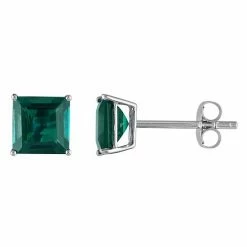 Stella Grace 10k White Lab-Created Emerald Stud Earrings