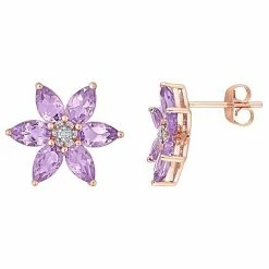 Stella Grace 10k Rose Gold Amethyst & Diamond Accent Flower Stud Earrings